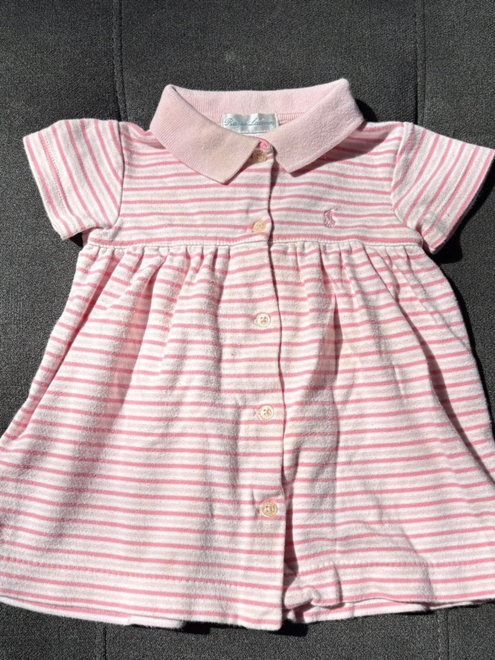 Ralph Lauren Baby Girl Pink Striped Polo Dress 9M Cotton